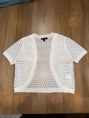 t/o White Open-Knit Short Sleeve Cardigan